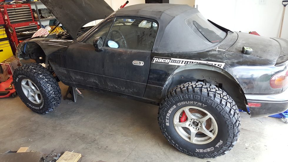 Offroadster in the garage during the wide-tire build